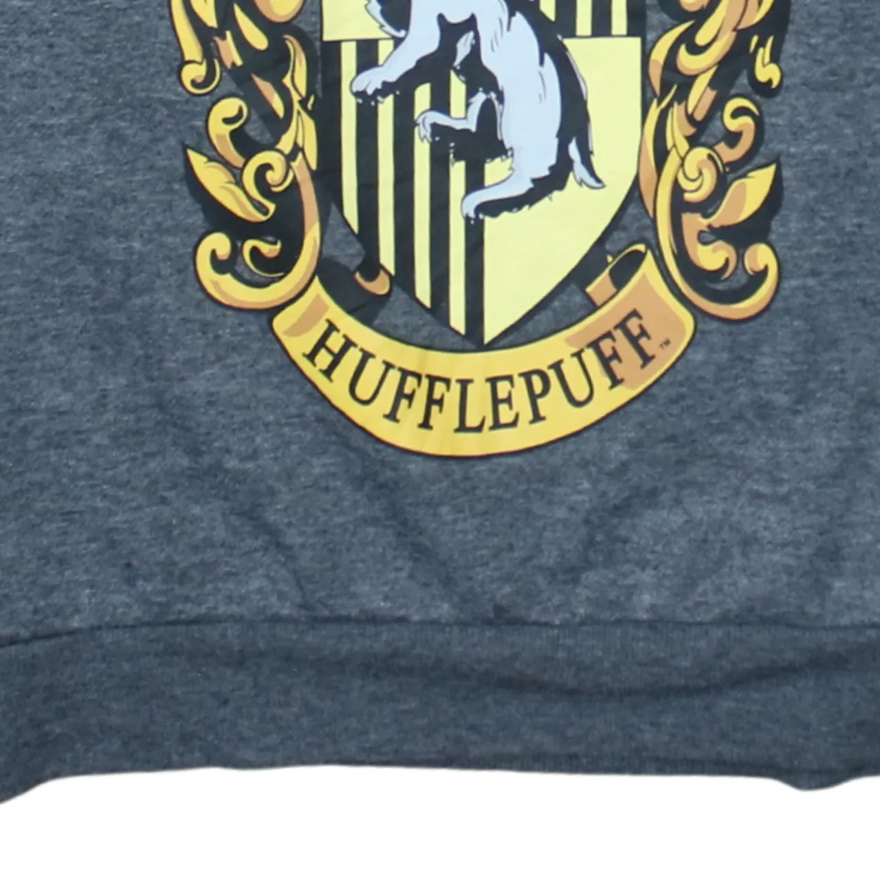 Harry Potter Dark Grey Sweatshirt Women's Large Hufflepuff Crest Printed Graphic Pullover Top sold by Vintage Club product image thumbnail 4