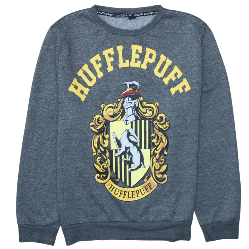 Harry Potter Dark Grey Sweatshirt Women's Large Hufflepuff Crest Printed Graphic Pullover Top made by Vintage Club