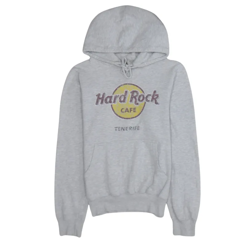 Hard Rock Cafe Light Grey Hoodie Women’s Small Printed Tenerife Logo Fleece Pullover Sweatshirt sold by Vintage Club