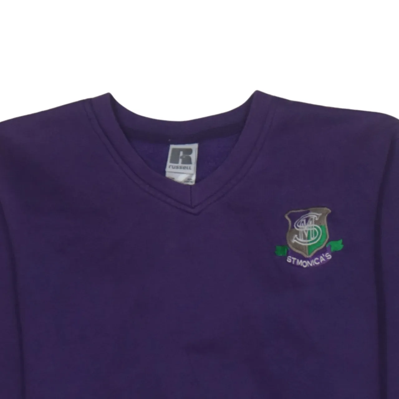 Russell Athletic Purple Sweatshirt Women’s XXLarge Embroidered School Crest V Neck Fleece Pullover sold by Vintage Club product image thumbnail 3