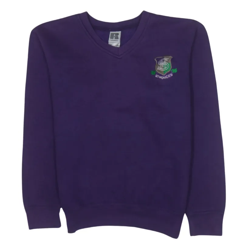 Russell Athletic Purple Sweatshirt Women’s XXLarge Embroidered School Crest V Neck Fleece Pullover sold by Vintage Club