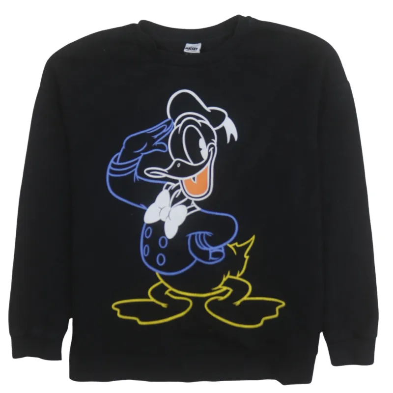 Disney Black Sweatshirt Women’s Large Donald Duck Printed Graphic Crewneck Pullover Top sold by Vintage Club