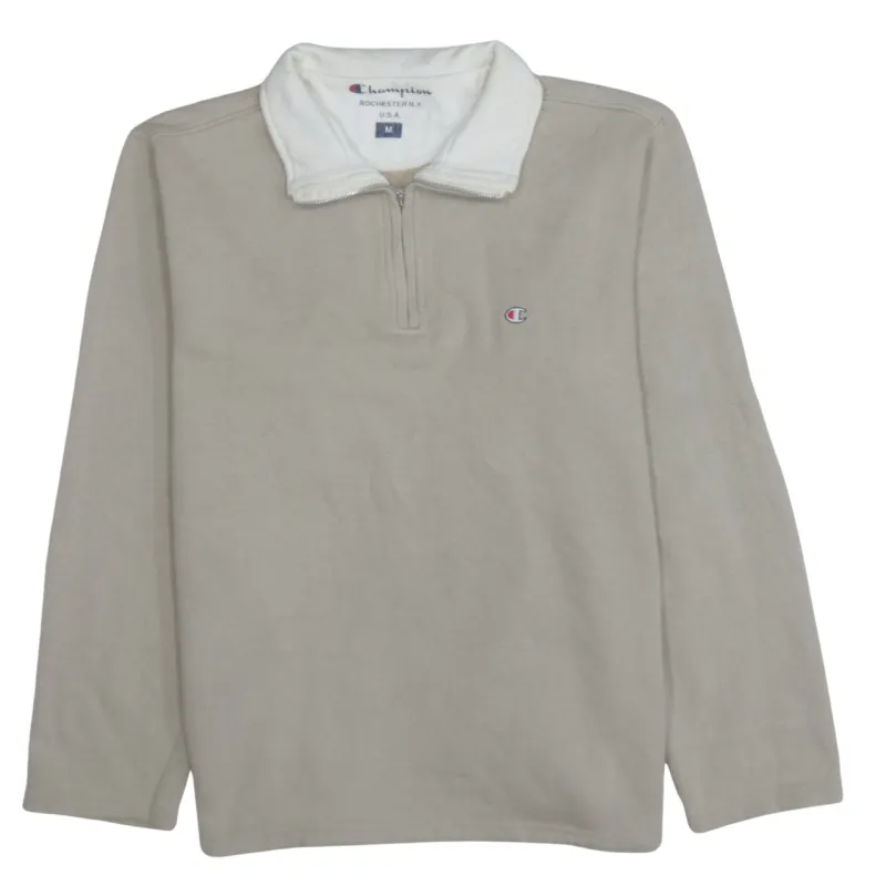 Champion Beige Cream Quarter Zip Sweatshirt Men's Medium Embroidered Logo Fleece Collar Pullover Top sold by Vintage Club