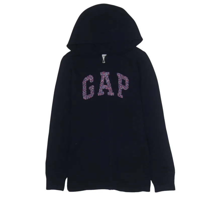 Gap Navy Blue Zip Hoodie Women's Medium Floral GAP Logo Pockets Casual Sweatshirt sold by Vintage Club