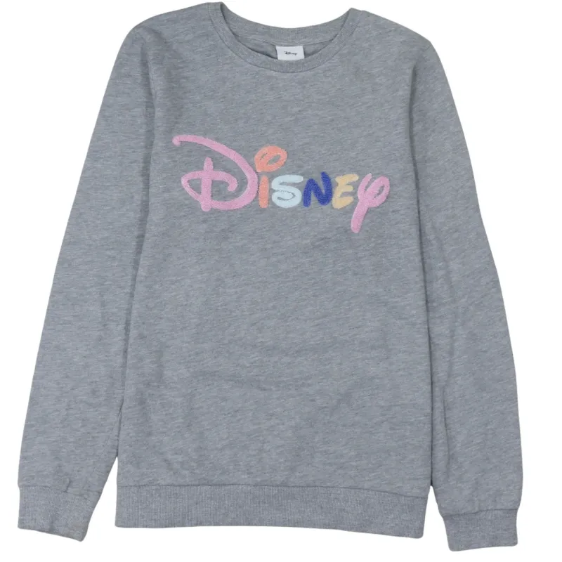 Disney Grey Sweatshirt Women's Size 12 Embroidered Pastel Logo Crewneck Pullover Top sold by Vintage Club