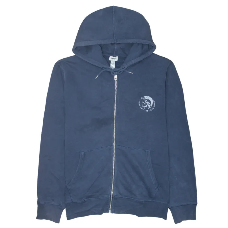 Diesel Navy Blue Zip Hoodie Men's Medium Small Chest Logo Split Hem Sweatshirt made by Diesel