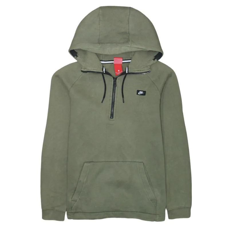 Nike Olive Green Hoodie Women’s Medium Half Zip Embroidered Chest Logo Front Pocket Pullover made by Nike