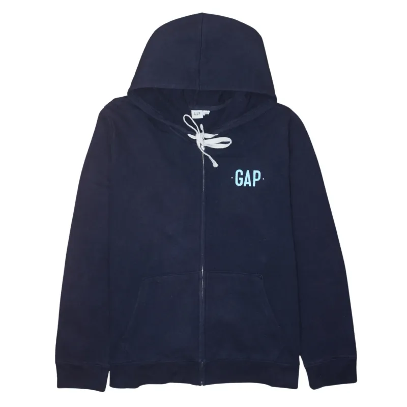 Gap Navy Blue Zip Hoodie Women’s XLarge Printed Logo Drawstring Hood Split Pocket Sweatshirt sold by Vintage Club