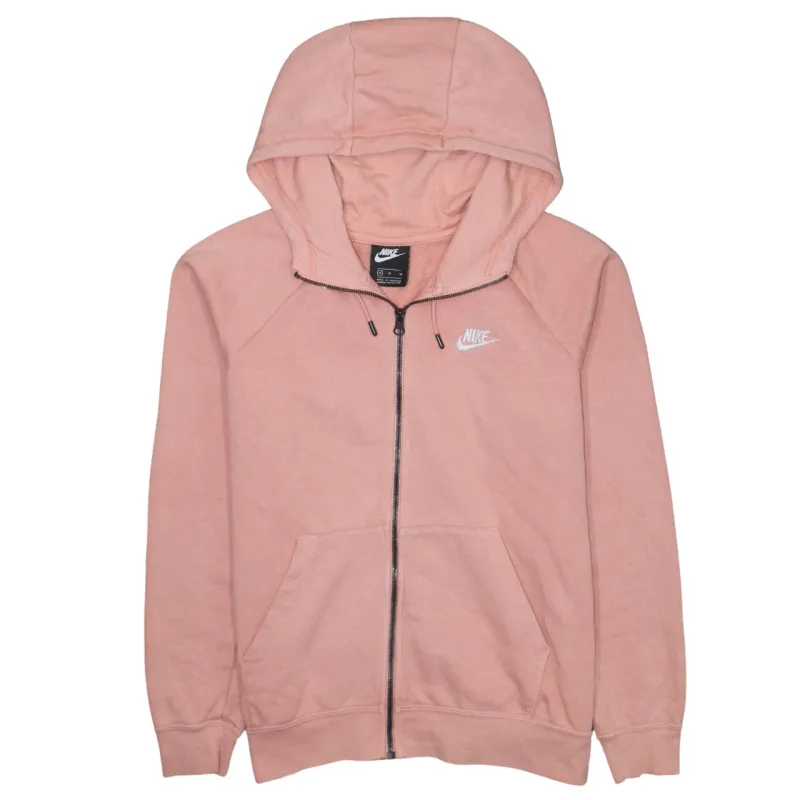 Nike Pink Zip Hoodie Women’s Medium Embroidered Swoosh Drawstring Hood Split Pocket Sweatshirt made by Vintage Club