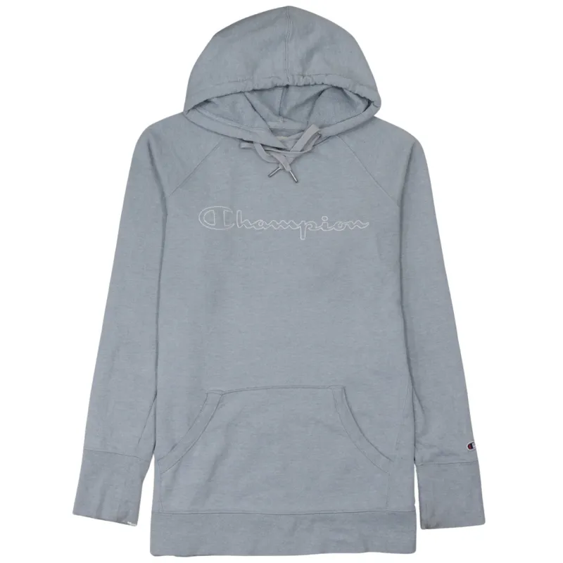 Champion Light Grey Hoodie Women’s Medium Embroidered Script Logo Front Pocket Pullover Sweatshirt sold by Vintage Club