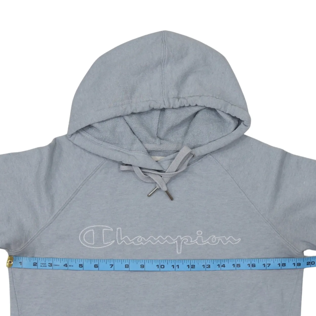 Champion Light Grey Hoodie Women’s Medium Embroidered Script Logo Front Pocket Pullover Sweatshirt sold by Vintage Club product image thumbnail 5