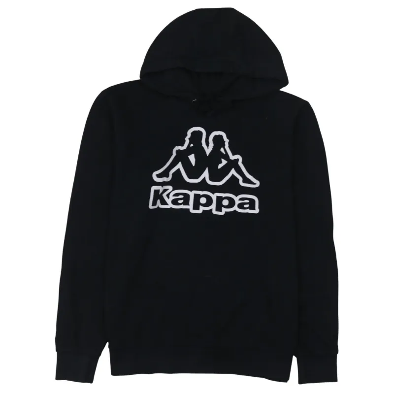 Kappa Black Hoodie Women’s Large Printed Big Logo Pullover Fleece Sweatshirt sold by Vintage Club