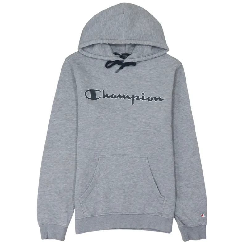 Champion Grey Hoodie Men's Small Printed Logo Drawstring Pullover Fleece Sweatshirt sold by Vintage Club