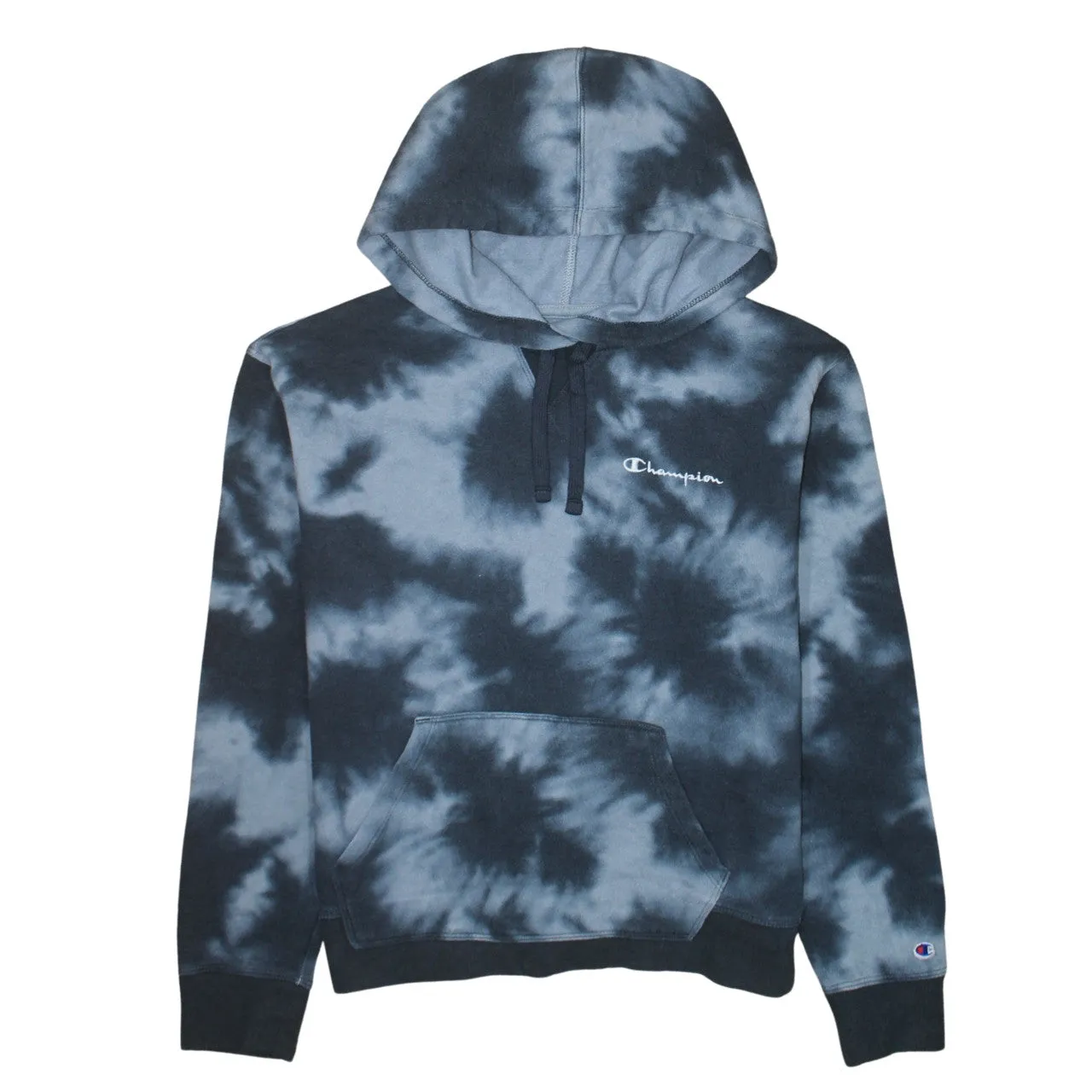 Champion Grey Tie Dye Hoodie Men's Small Embroidered Script Logo Front Pocket Pullover Sweatshirt sold by Vintage Club