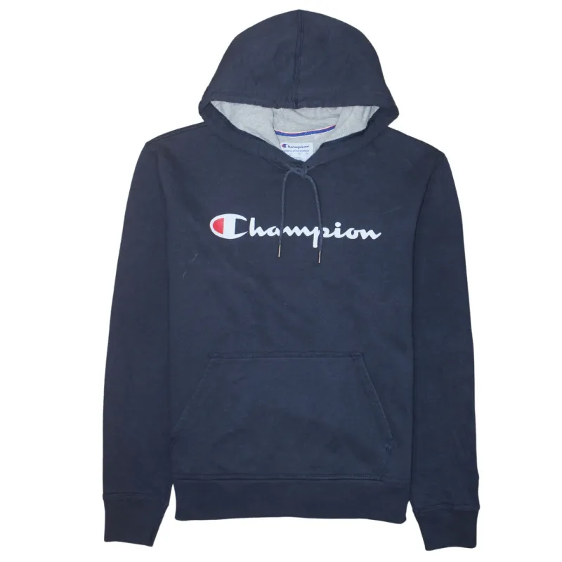Champion Navy Blue Hoodie Women’s Medium Printed Script Logo Front Pocket Pullover Sweatshirt sold by Vintage Club