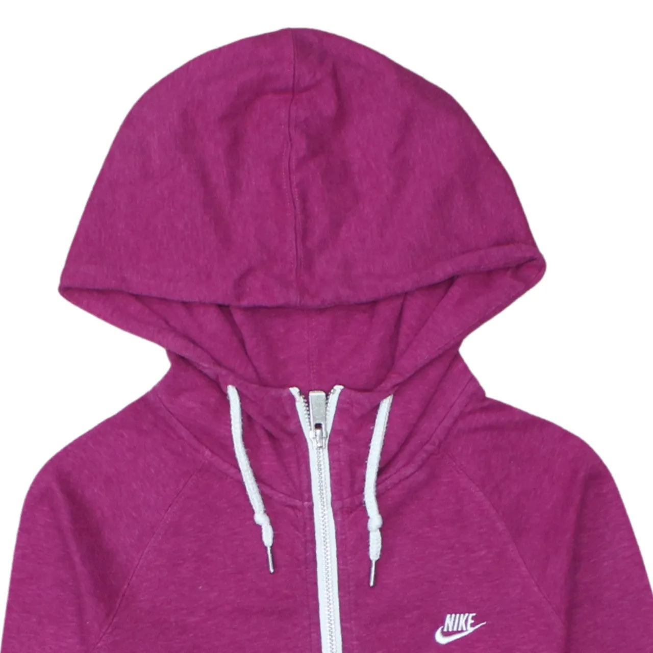 Nike Pink Zip Hoodie Women’s Small Printed Swoosh Drawstring Hood Split Pocket Sweatshirt sold by Vintage Club product image thumbnail 3