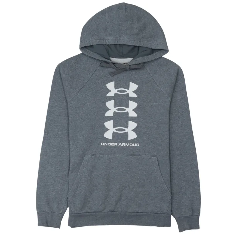 Under Armour Grey Hoodie Men's Small Printed Triple Logo Front Pocket Pullover Sweatshirt made by Under Armour