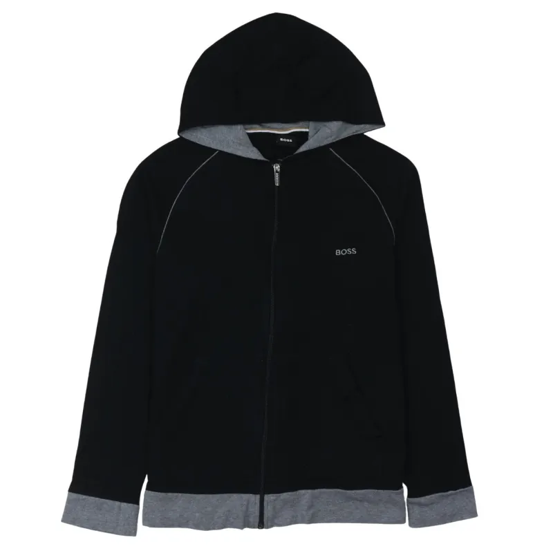 Hugo Boss Black Full Zip Hoodie Women's Medium Embroidered Logo Contrast Cuffs Sweatshirt sold by Vintage Club