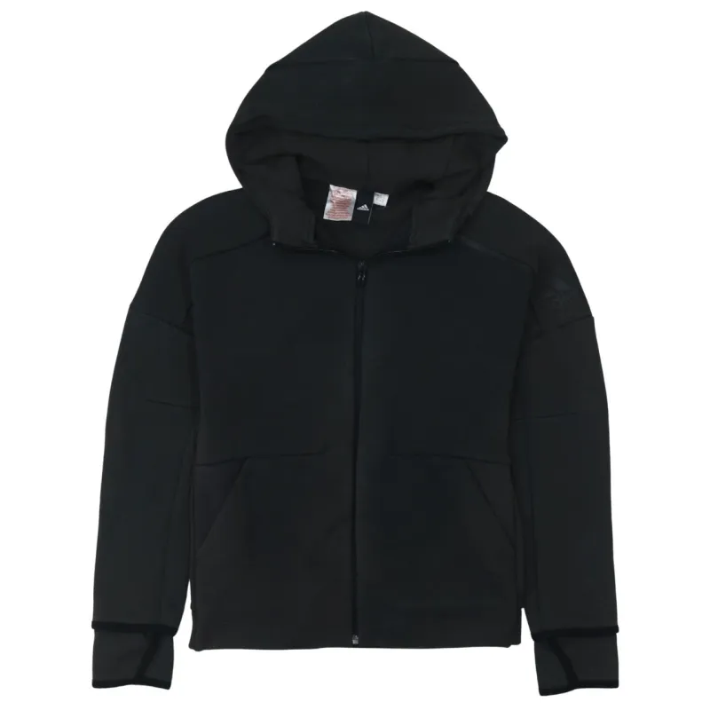 Adidas Black Full Zip Hoodie Men's XSmall Embossed Shoulder Logo Panelled Pockets Sweatshirt made by Adidas