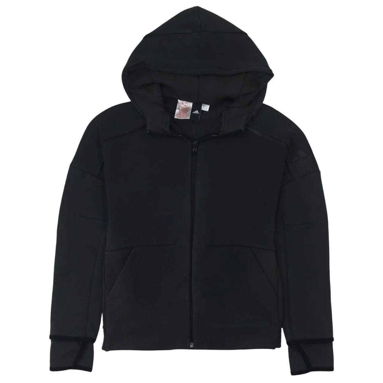 Adidas Black Full Zip Hoodie Men's XSmall Embossed Shoulder Logo Panelled Pockets Sweatshirt sold by Vintage Club