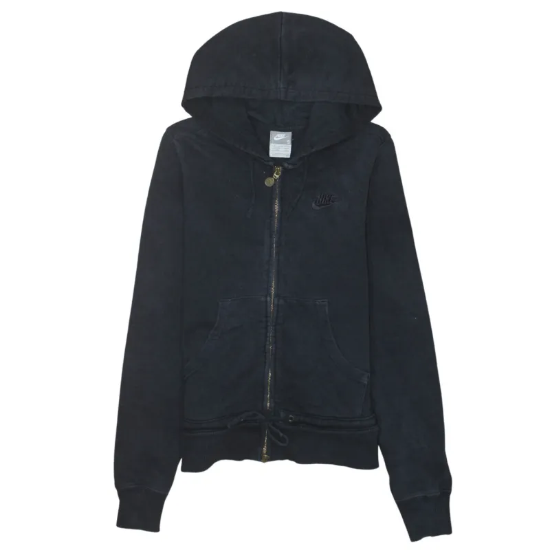 Nike Black Full Zip Hoodie Women’s Small Embroidered Logo Drawstring Hem Casual Sweatshirt made by Nike