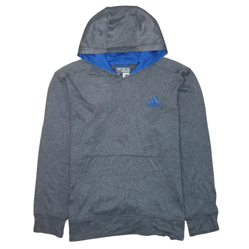 Adidas Dark Grey Hoodie Women’s Large Blue Embroidered Logo Climawarm Pullover Sweatshirt made by Adidas