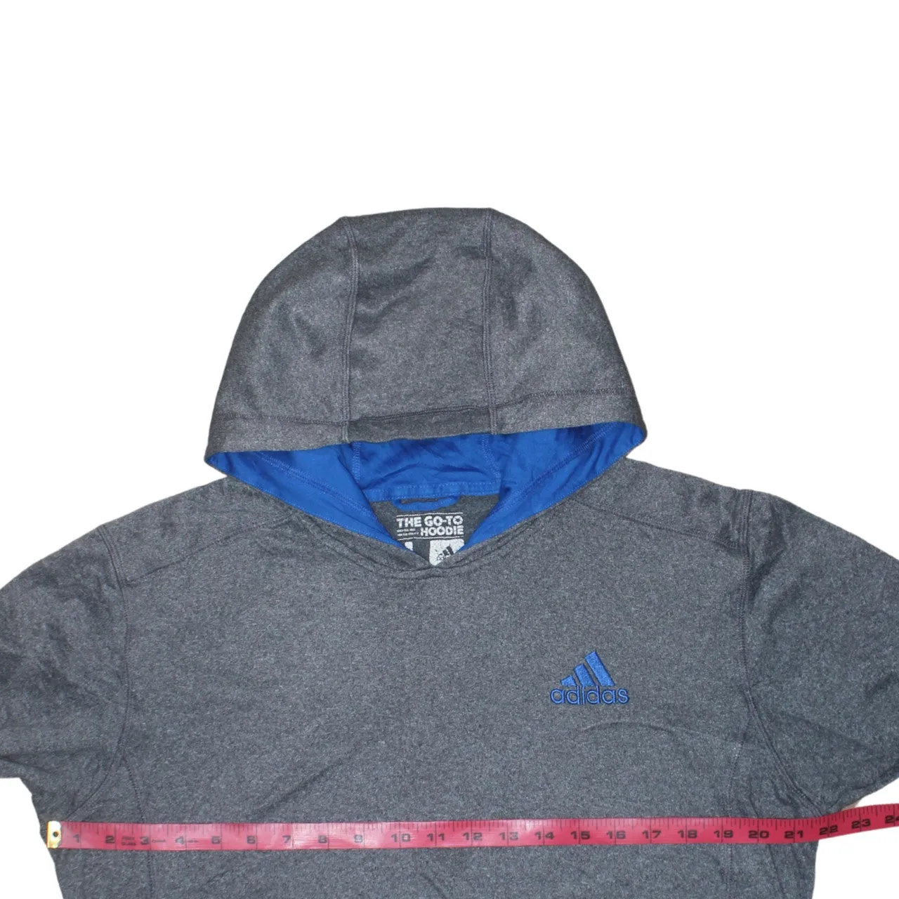 Adidas Dark Grey Hoodie Women’s Large Blue Embroidered Logo Climawarm Pullover Sweatshirt sold by Vintage Club product image thumbnail 5