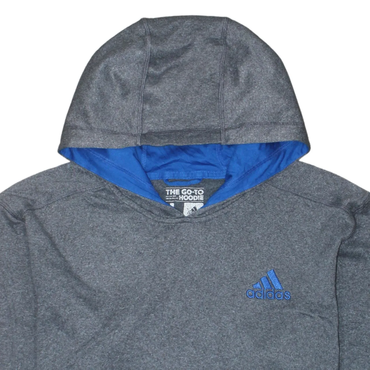 Adidas Dark Grey Hoodie Women’s Large Blue Embroidered Logo Climawarm Pullover Sweatshirt sold by Vintage Club product image thumbnail 3