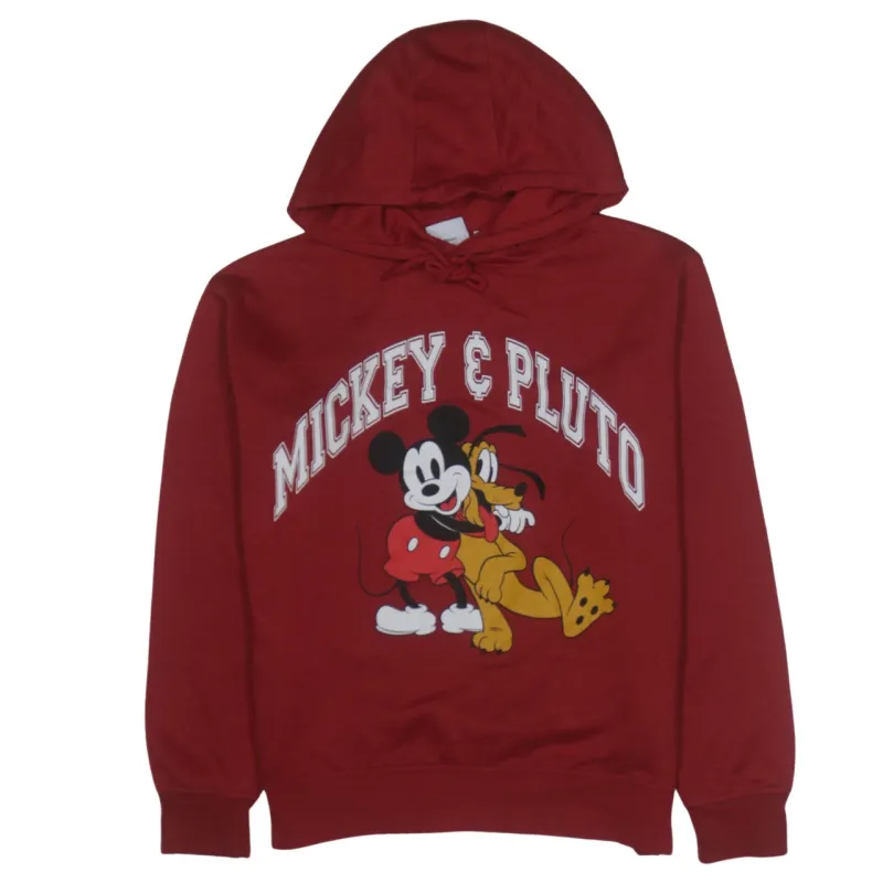 Disney Burgundy Red Hoodie Women's Small Printed Mickey Pluto Graphic Pullover Sweatshirt sold by Vintage Club