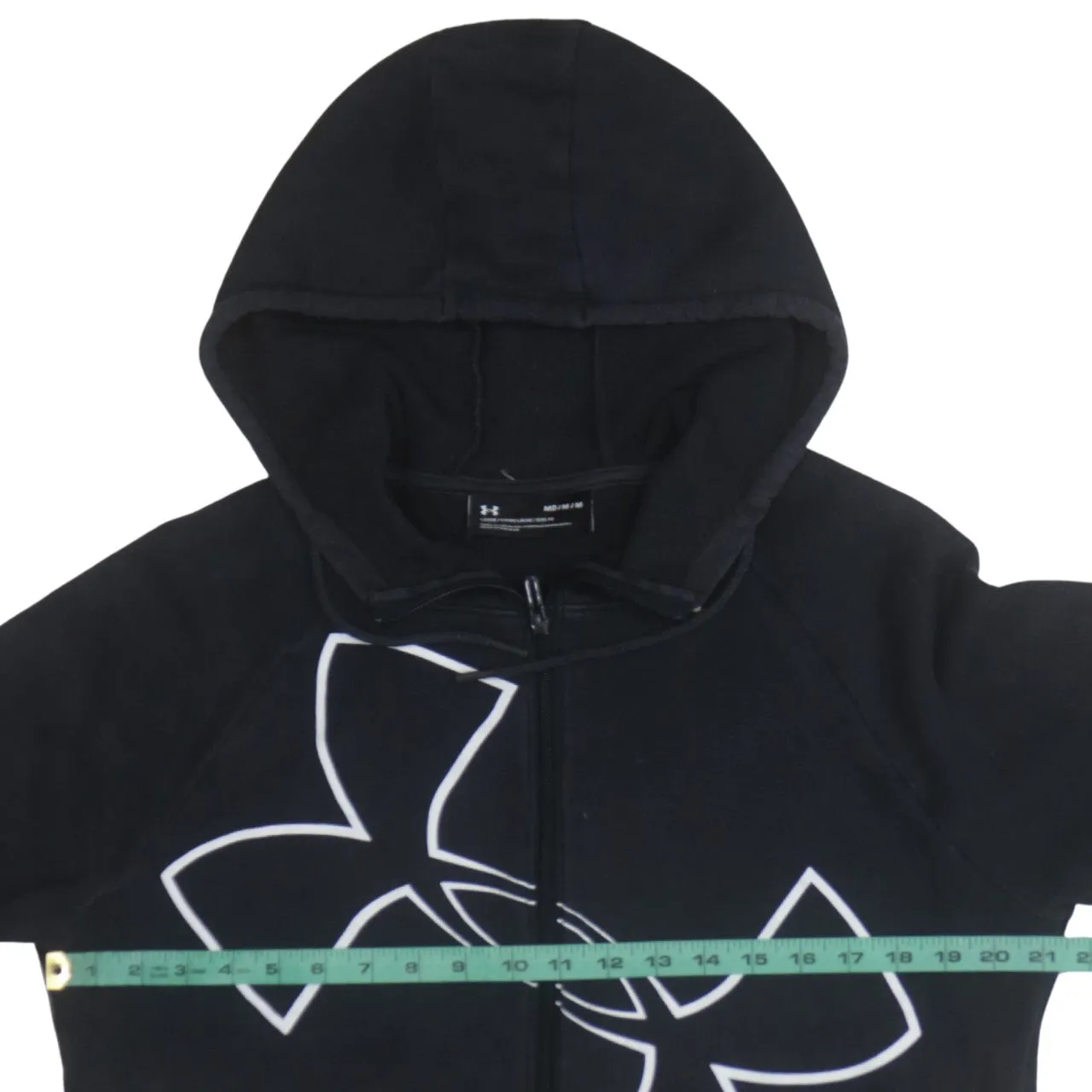 Under Armour Black Zip Hoodie Women’s Medium Printed Logo Raglan Sleeves Fleece Sweatshirt sold by Vintage Club product image thumbnail 5