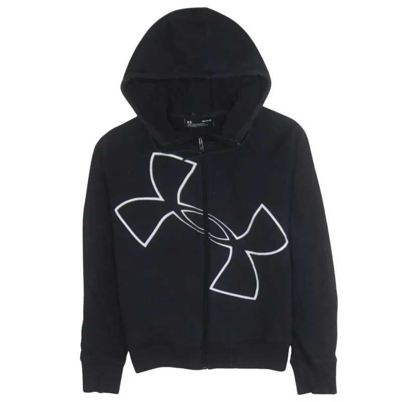 Under Armour Black Zip Hoodie Women’s Medium Printed Logo Raglan Sleeves Fleece Sweatshirt made by Under Armour