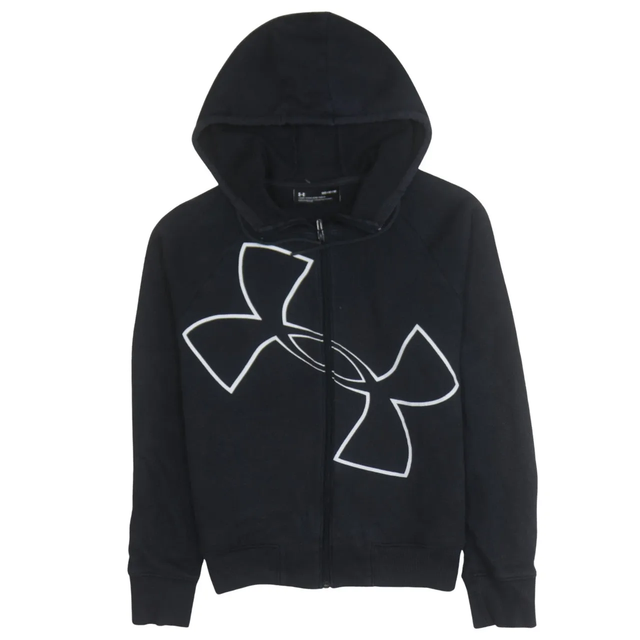Under Armour Black Zip Hoodie Women’s Medium Printed Logo Raglan Sleeves Fleece Sweatshirt sold by Vintage Club
