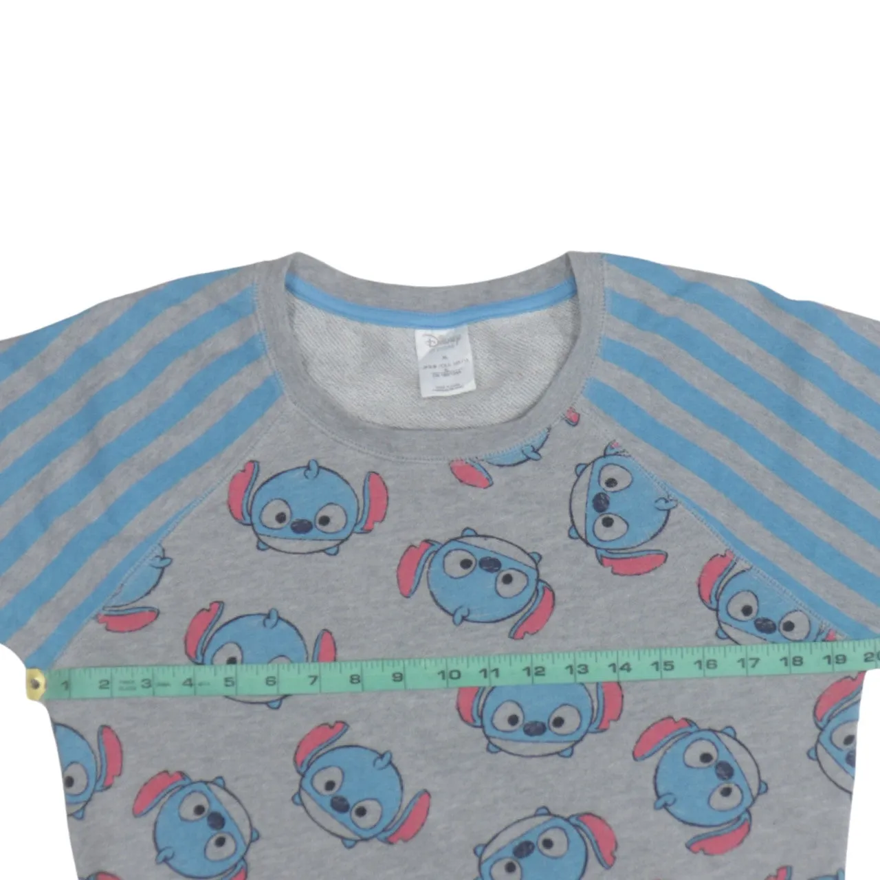 Disney Grey Sweatshirt Women's XLarge Stitch All Over Print Striped Shoulder Pullover Jumper sold by Vintage Club product image thumbnail 5