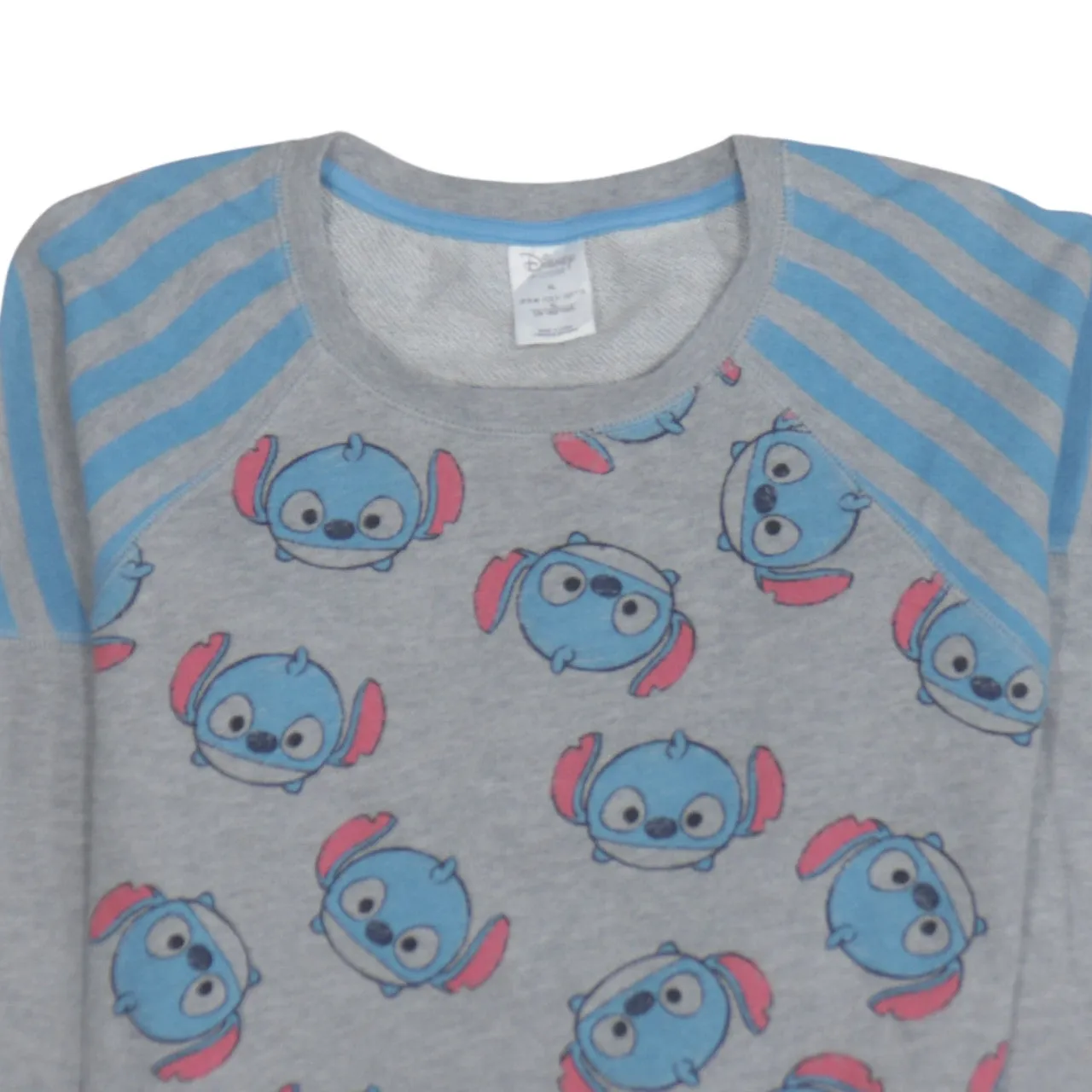 Disney Grey Sweatshirt Women's XLarge Stitch All Over Print Striped Shoulder Pullover Jumper sold by Vintage Club product image thumbnail 3