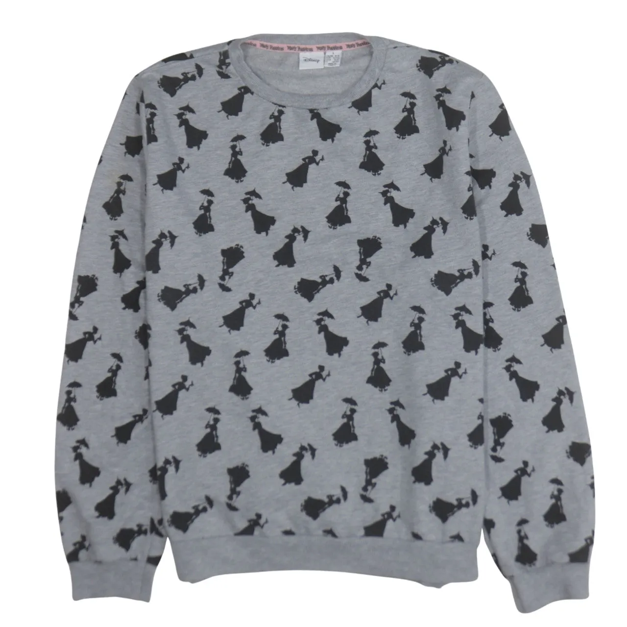 Disney Grey Sweatshirt Women’s Large All Over Mary Poppins Silhouette Print Pullover Top sold by Vintage Club
