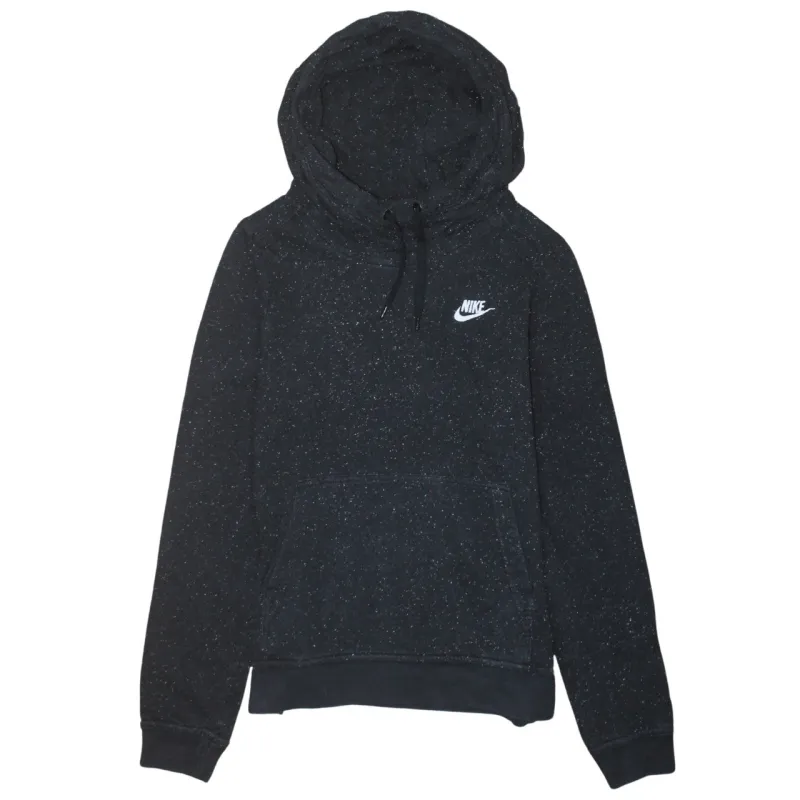 Nike Black Speckled Hoodie Women’s Small Embroidered Chest Logo Front Pocket Pullover Sweatshirt sold by Vintage Club