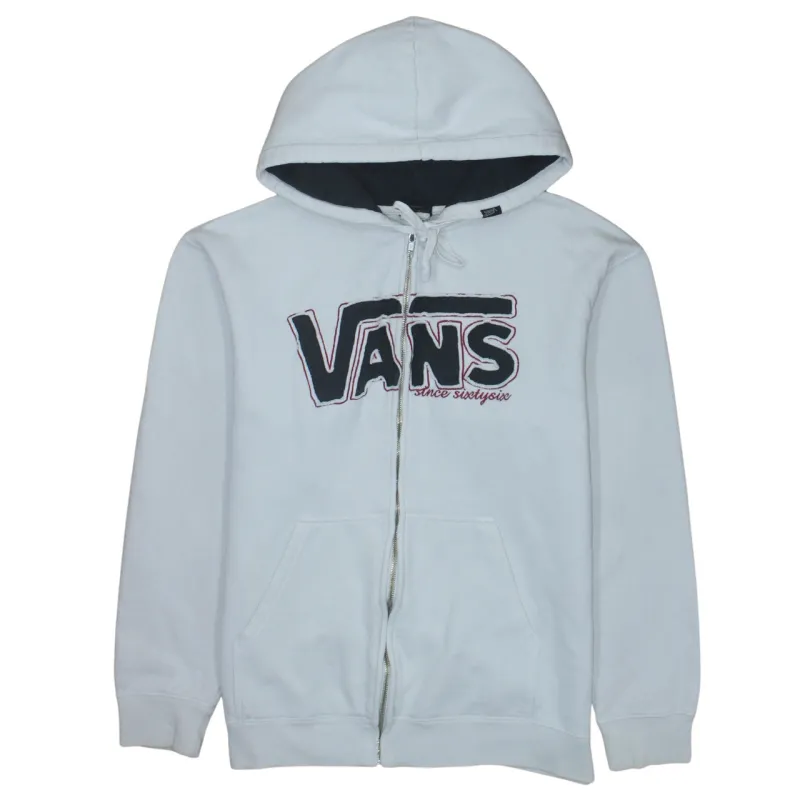 VANS White Zip Hoodie Women’s Medium Printed Logo Drawstring Hood Front Pockets Sweatshirt sold by Vintage Club