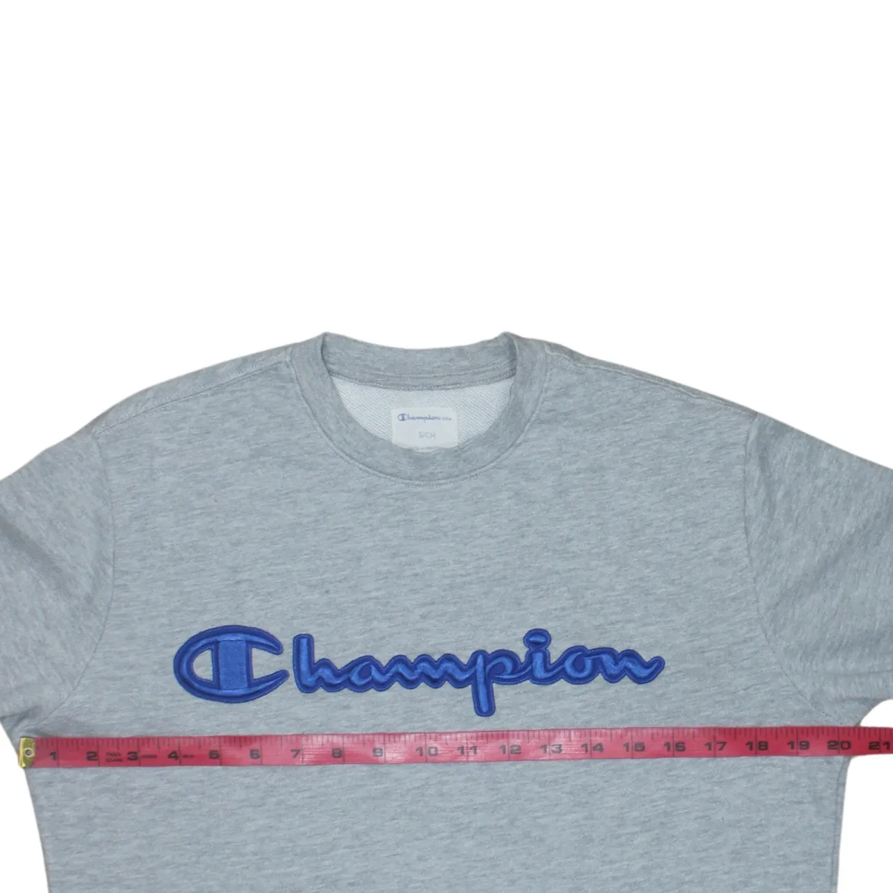 Champion Grey Crewneck Sweatshirt Men's Small Embroidered Script Logo Ribbed Cuffs Pullover sold by Vintage Club product image thumbnail 5