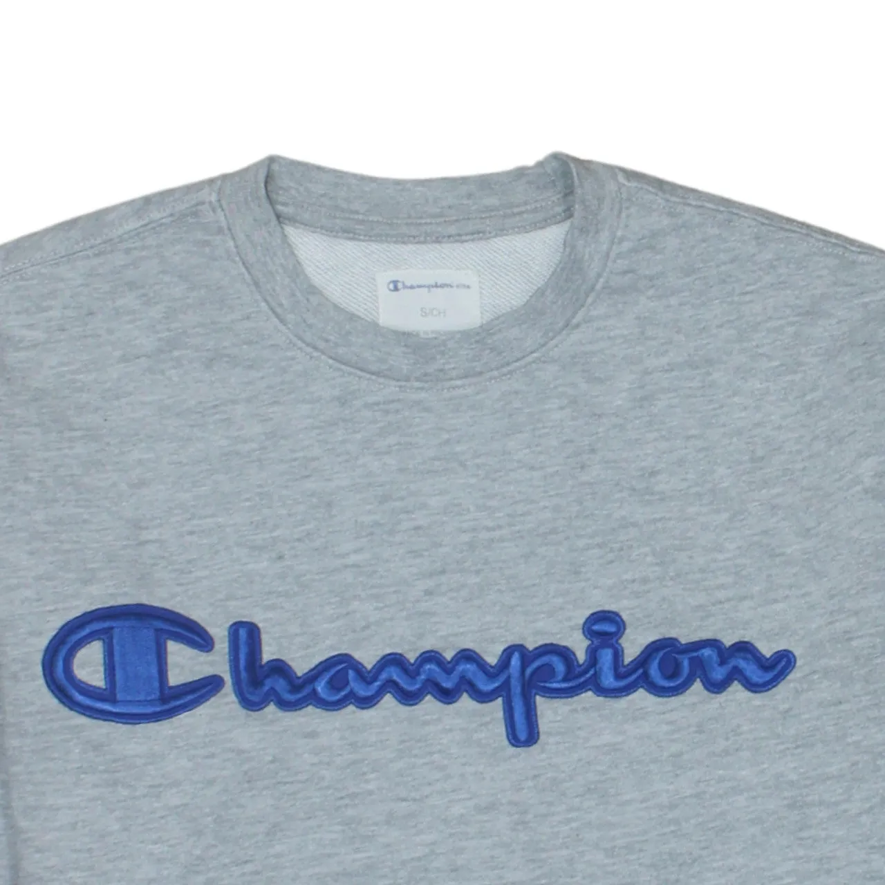 Champion Grey Crewneck Sweatshirt Men's Small Embroidered Script Logo Ribbed Cuffs Pullover sold by Vintage Club product image thumbnail 3