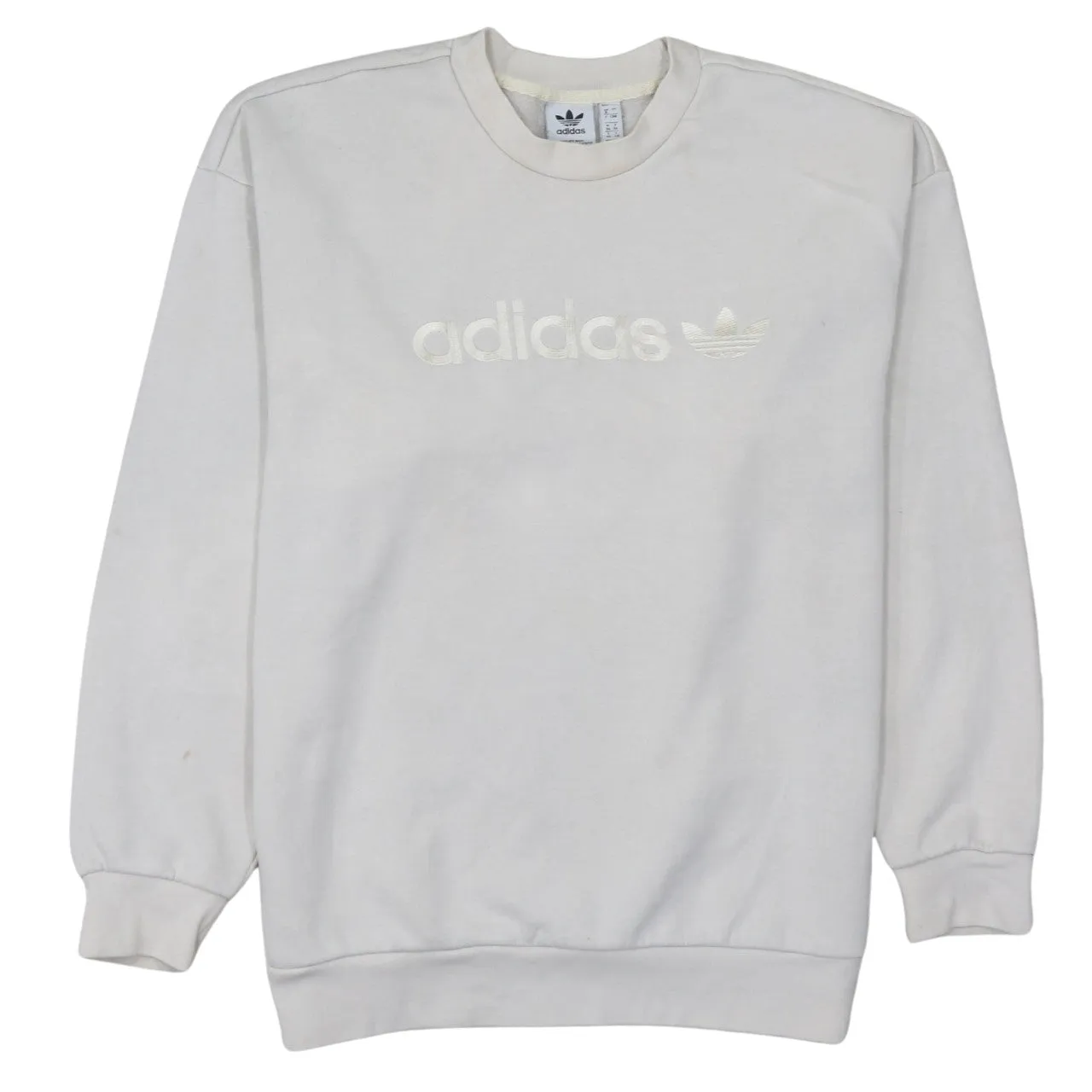 Adidas Cream Sweatshirt Women’s Large Embroidered Trefoil Logo Crewneck Pullover Fleece Top sold by Vintage Club