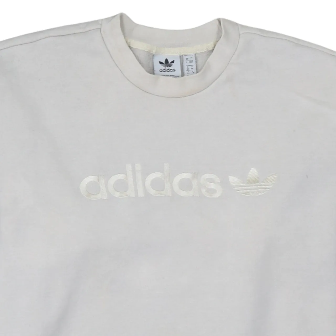 Adidas Cream Sweatshirt Women’s Large Embroidered Trefoil Logo Crewneck Pullover Fleece Top sold by Vintage Club product image thumbnail 3