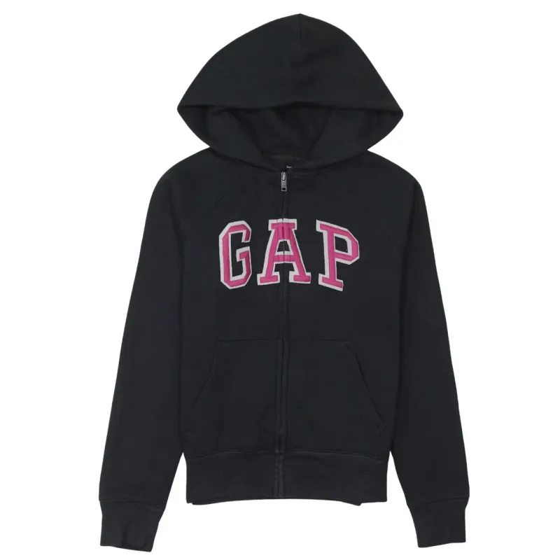 Gap Black Zip Hoodie Women’s Small Embroidered Logo Split Pocket Hooded Sweatshirt sold by Vintage Club