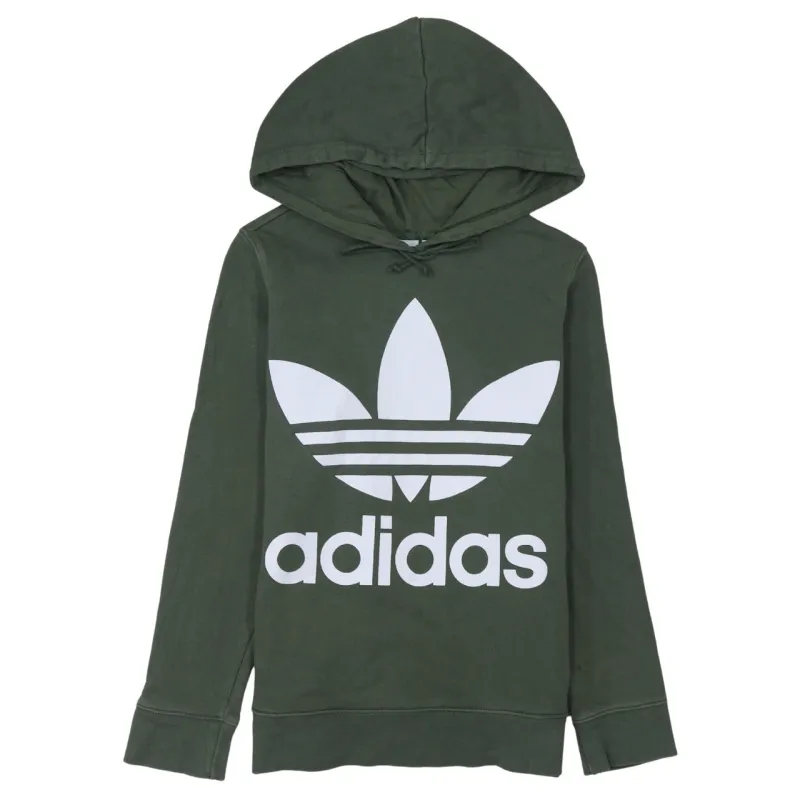 Adidas Dark Green Hoodie Women’s Small Trefoil Printed Logo Pullover Sweatshirt Top sold by Vintage Club