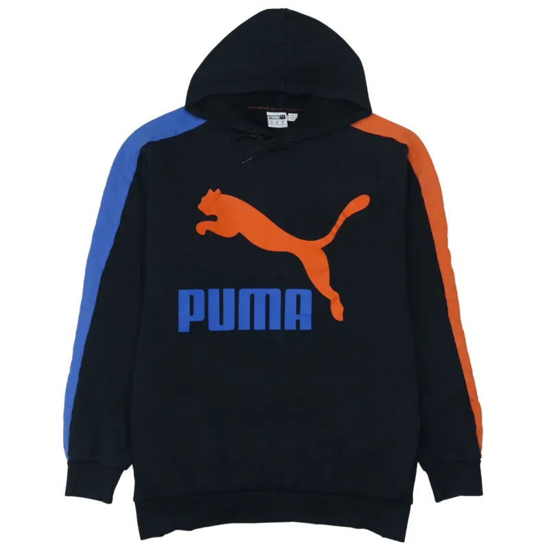 Puma Black Hoodie Women’s XLarge Printed Logo Colour Block Sleeves Pullover Sweatshirt made by Puma