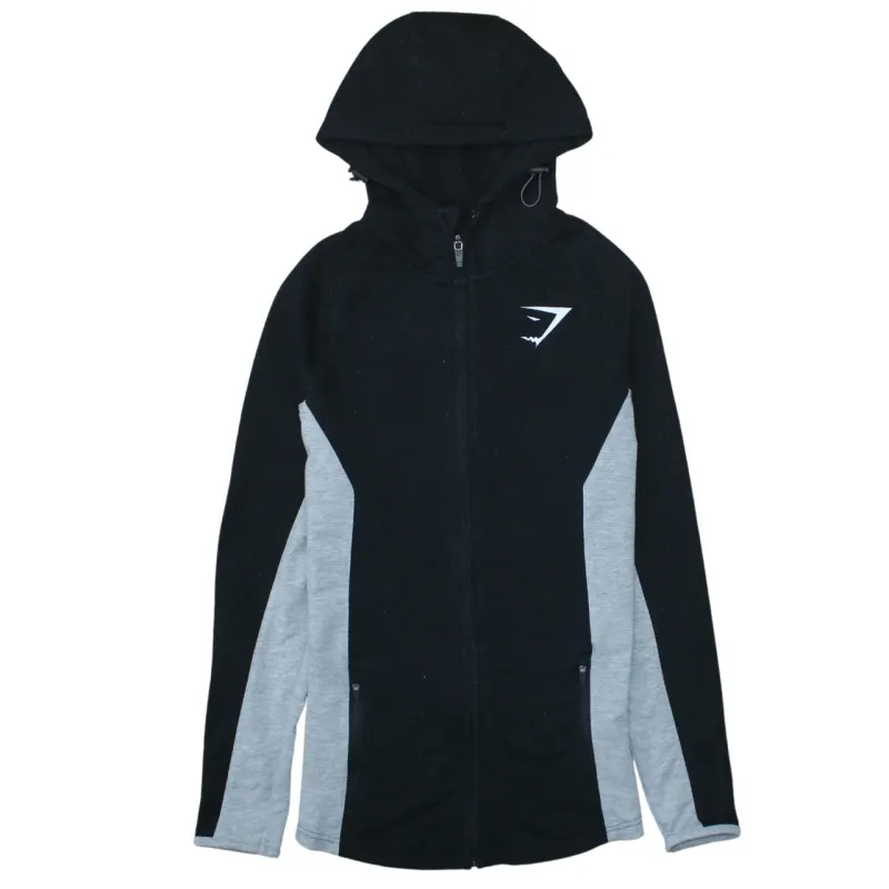 Gymshark Black Grey Full Zip Hoodie Women’s Small Printed Logo Zip Pockets Athletic Top sold by Vintage Club