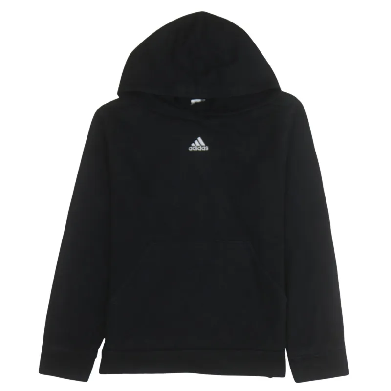 Adidas Black Hoodie Men's XSmall Printed Chest Logo Front Pocket Pullover Sweatshirt sold by Vintage Club