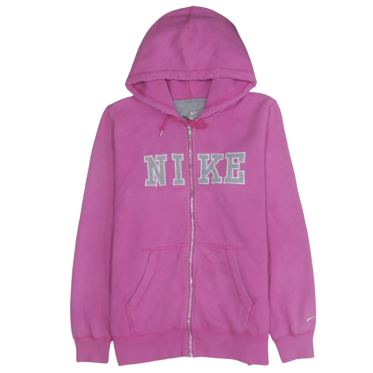 Nike Pink Full Zip Hoodie Women’s XLarge Embroidered Logo Drawstring Hood Front Pockets Sweatshirt sold by Vintage Club