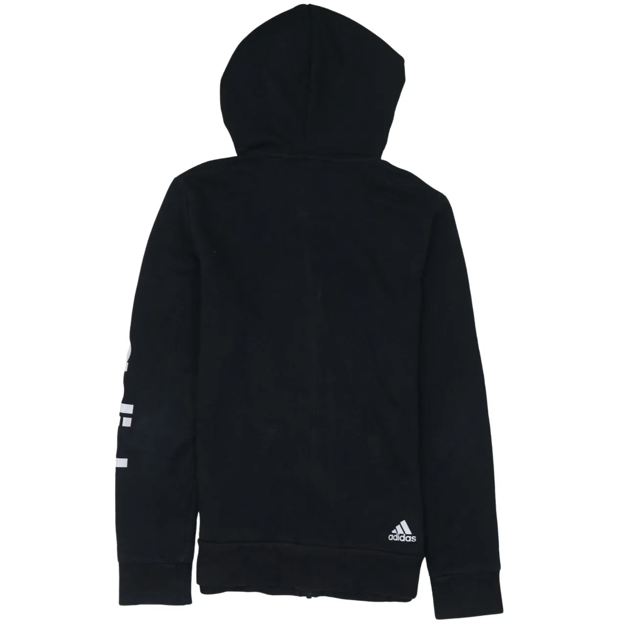 Adidas Black Zip Hoodie Women’s XSmall Printed Sleeve Logo Front Pockets Casual Top sold by Vintage Club product image thumbnail 2