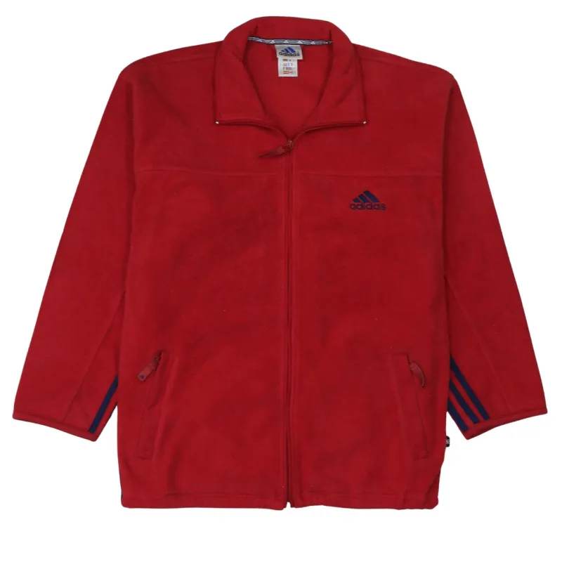 Adidas Burgundy Red Fleece Jacket Men’s Large Embroidered Logo Zip Pockets Three Stripe Sleeves made by Adidas