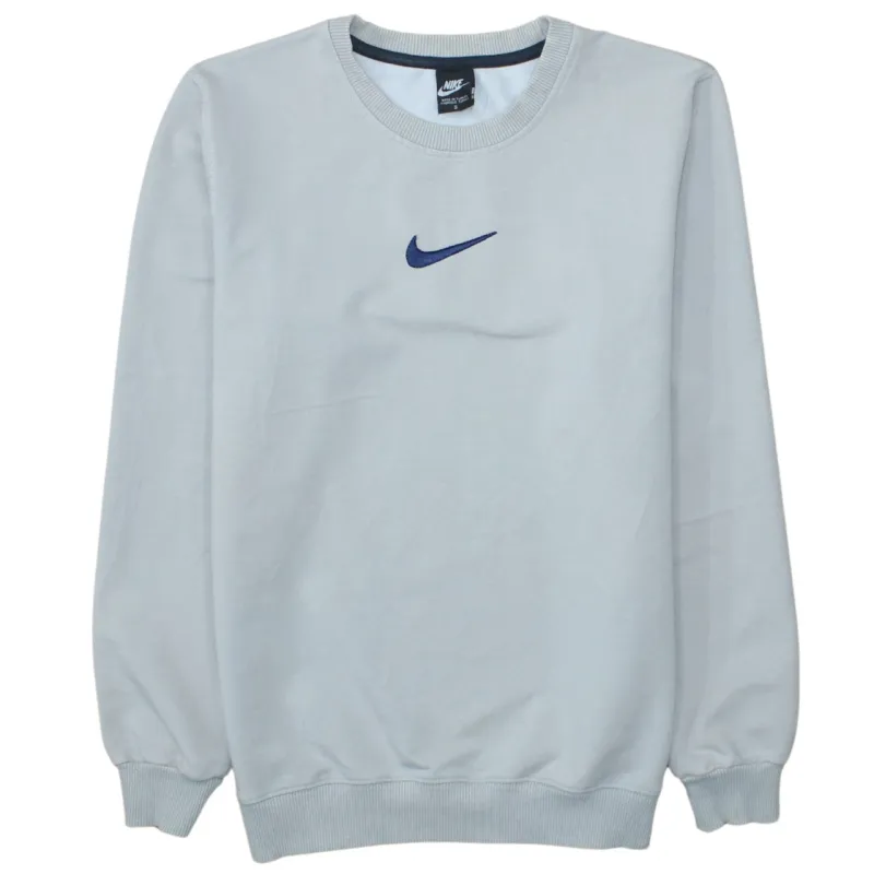 Nike Light Grey Sweatshirt Men's Small Embroidered Swoosh Logo Ribbed Crewneck Pullover made by Nike